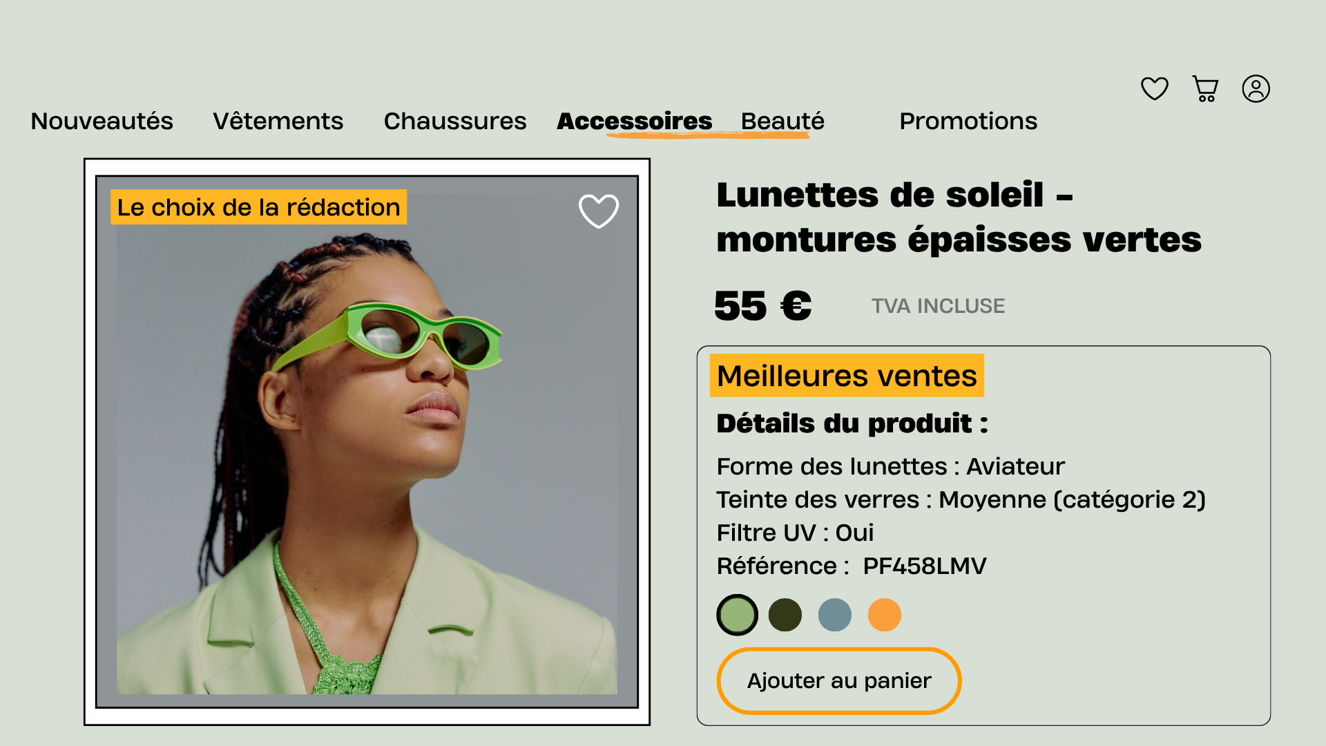 Fiche produit avec le label « Le choix de la rédaction » et « Meilleures ventes »