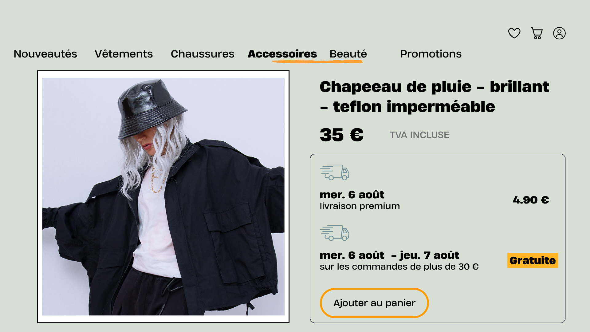 Fiche produit indiquant la livraison gratuite pour les commandes de plus de 30 €